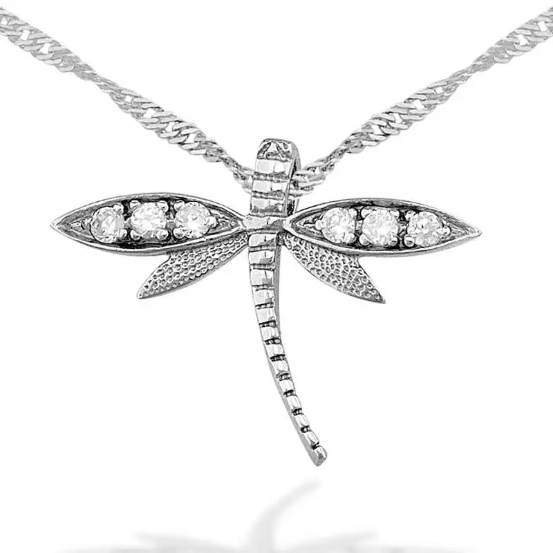 Silver Dragonfly Women Necklace Zircon Stone 925 Sterling Women Fine Jewelry Wedding Party Birthday Gift - Jeweled - Box - Pendant - Chain Choker - Female - Ladies - Fashion