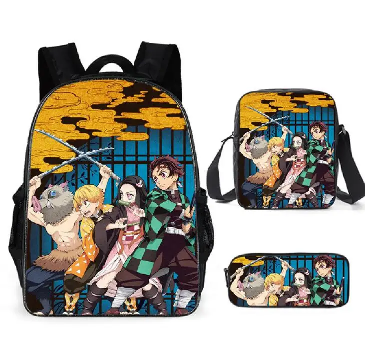 Kid\'s School Bag Backpack Anime Demon Slayer Kimetsu no Yaiba Printed School Bag Customized Backpack Student Mochilas 3pcs/set