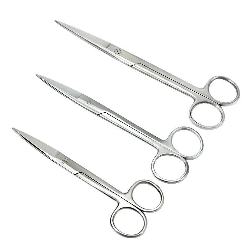 Animal Veterinário Veterinário Veterinário Médico Aço Inoxidável Tesoura Cirúrgica, Ponta Curl Reta, Ferramentas Agrícolas, 14 cm, 16 cm, 18cm