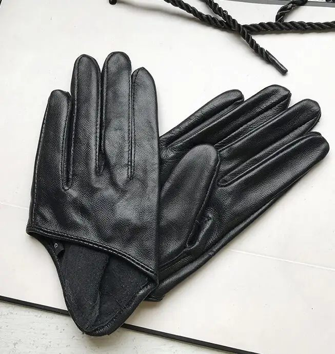 Guantes de piel de oveja de diseño corto para mujer, guantes finos de cuero genuino, guante negro de media palma, 8 colores, R025, Otoño e Invierno