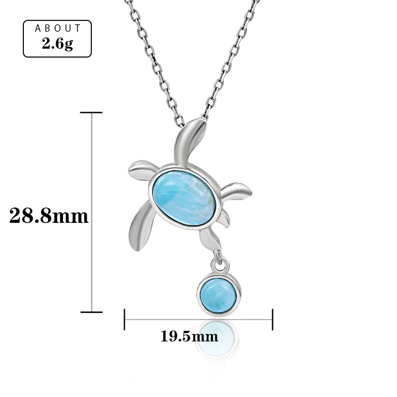 Sea Turtle 925 Sterling Silver Jewelry Gifts Classic Precious Pendant Necklace Natural Larimar Retro Woman Loveliness Charm