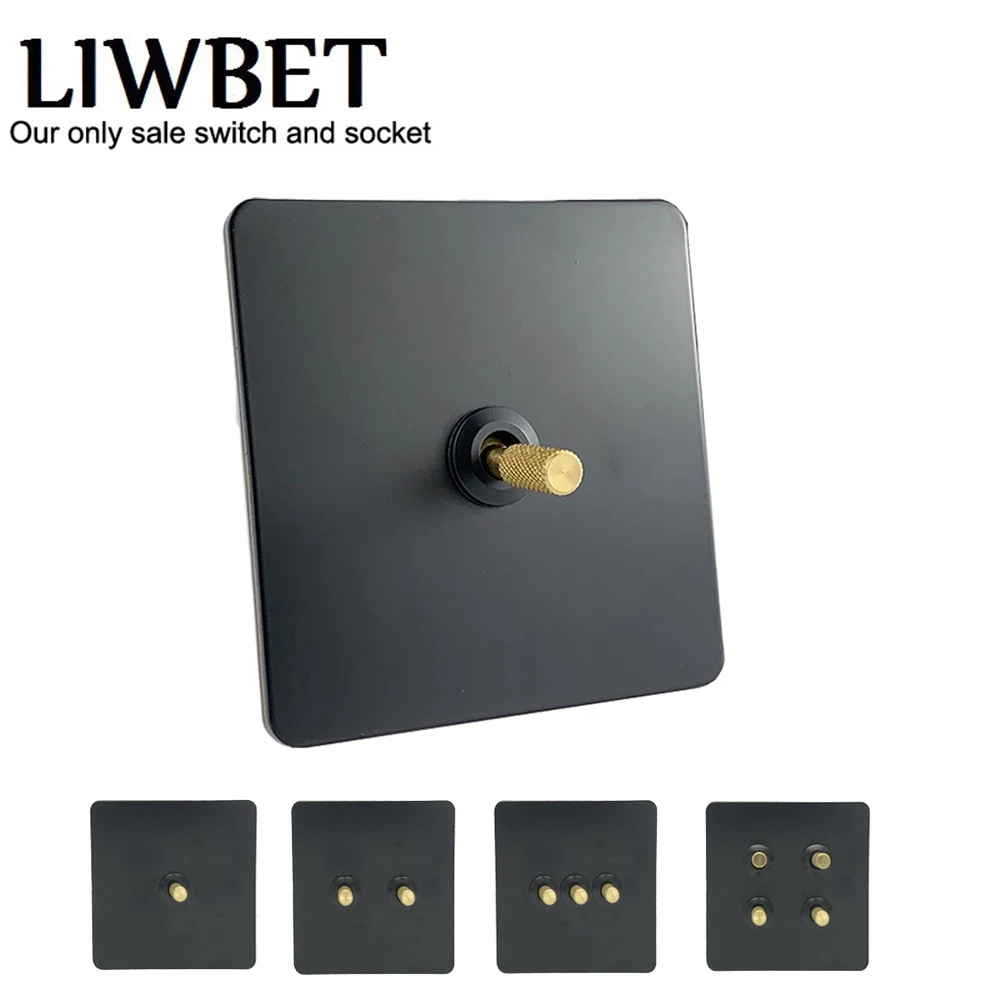 LIWBET Black Color Wall Switch And AC220~250V Stainless Steel Panel 2 Way Copper Toggle Light Switch And Wall Socket