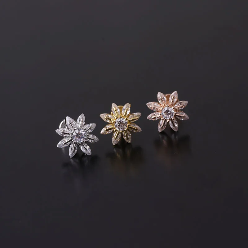1PC 16G Flower Crown Butterfly Star Ear Piercing Cz Cartilage Helix Daith Conch Rook Tragus Stud Labret Back Piercing Jewelry
