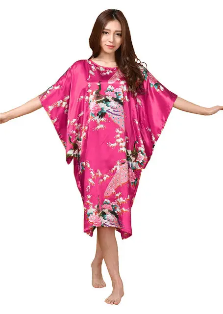 Sexy Female Silk Rayon Robe Bath Gown Nightgown Summer Casual Home Dress Printed Loose Sleepwear Plus Size Nightwear Bathrobe