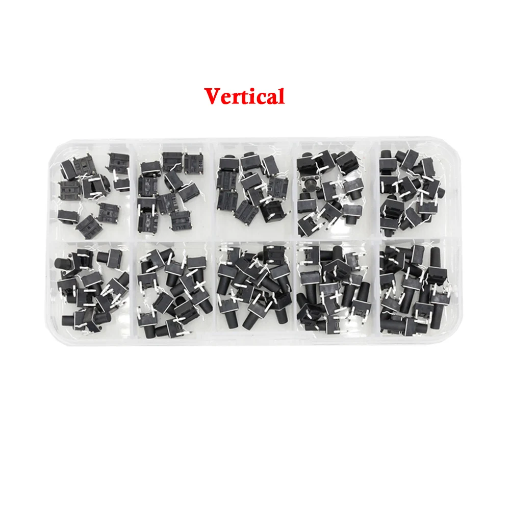 100 PCS 10 Models 6*6 Tact Switch Tactile Push Button Switch Kit Height: 4.1 5~12MM DIP 4P Micro Switch 6x6 Key Switch