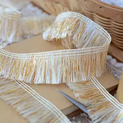 3cm 4meters/lot Beige cotton with gold tassel curtain fringe household lace trim X980