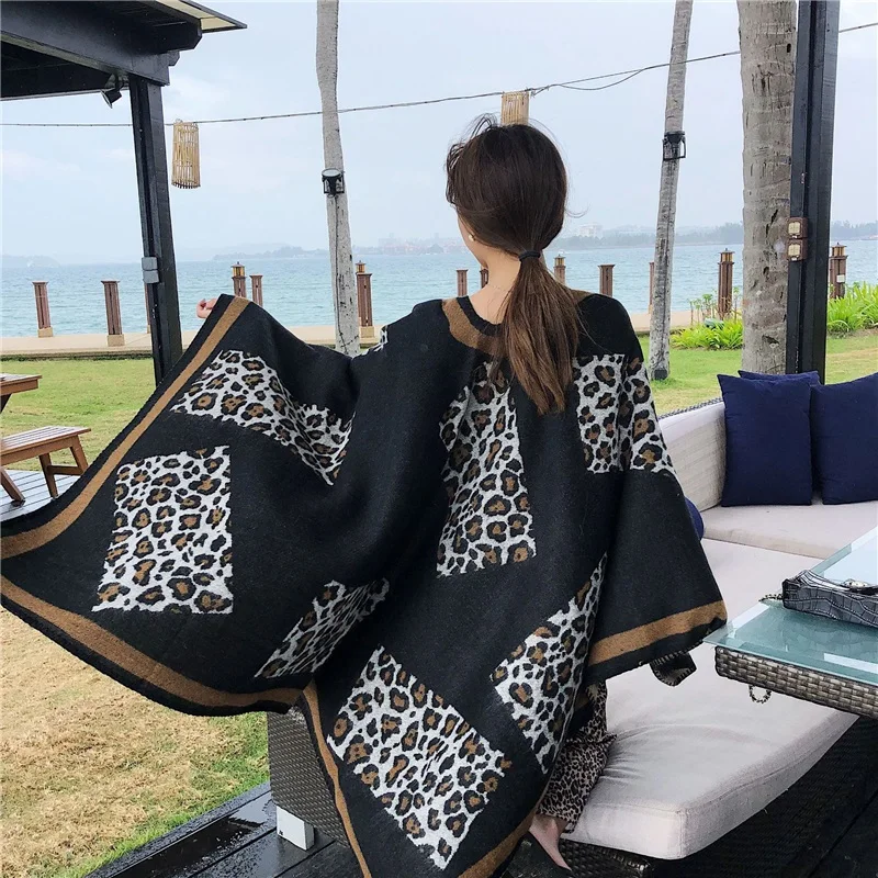 2021 Square Female Poncho 130*150cm Imitation Cashmere Wool Women Scarf Femme Pashmina Shawl Show Blanket Coat Winter Excharpe