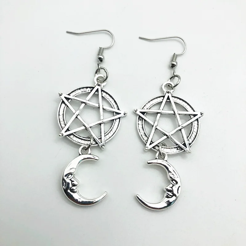 Vintage Goth Gothic Pentagram moon earrings e girl aesthetic accessories goth girl jewelry aesthetic grunge accessories