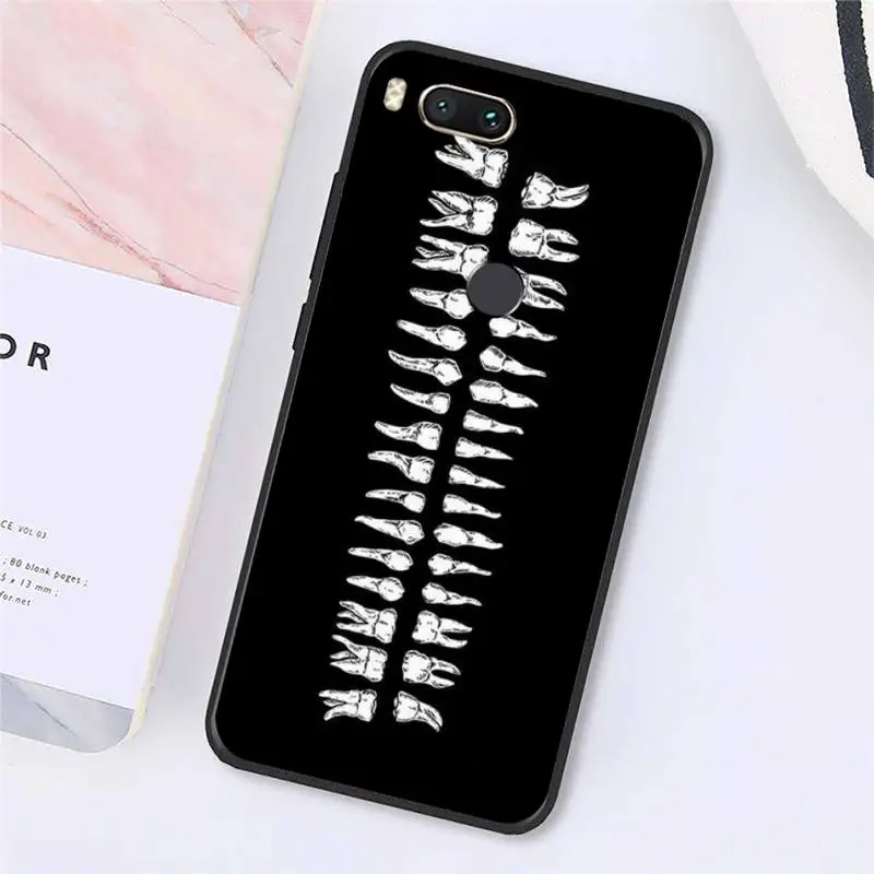 dentist tooth black cartoon art pattern Phone Case For Xiaomi Redmi note 7 8 9 t max3 s 10 pro lite cover funda coque shell