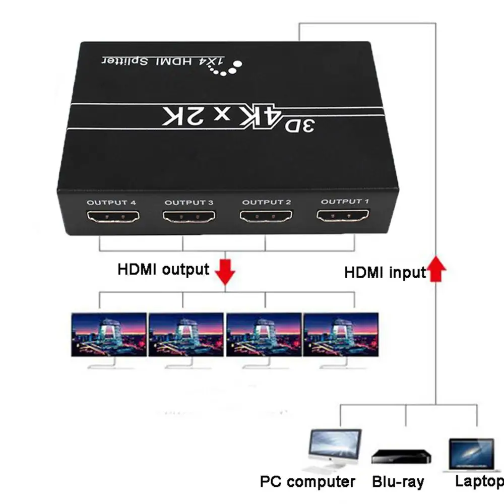 4K 2K 1X4 Hd Mi Splitter Full Hd 1080P Video Hd Mi 1 In 4 Out Schakelaar switcher Display Voor Smart Tv Monitor Projector Mi Box3 Ps4