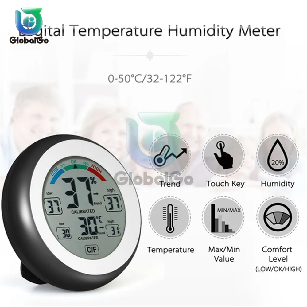 Mini Car Automobile Digital Automotive Thermometer Hygrometer Decoration Car Accessories Touch Screen Temperature Humidity Meter