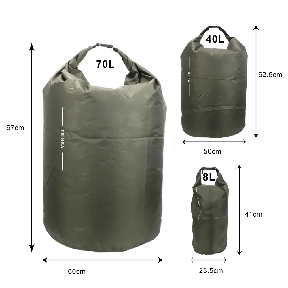 8L 40L 70L Waterproof Storage Bag Outdoor Traveling Carrying Bags For Boating Kayaking Canoeing Floating Dry Sack Pouch Portable