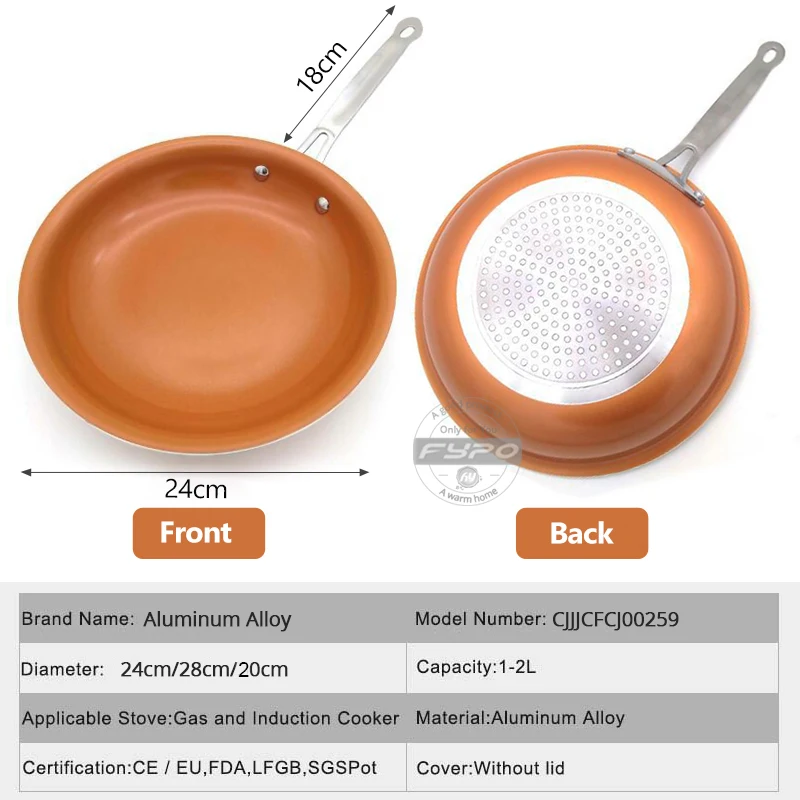 مقالي قلي نحاسية غير لاصقة مع طلاء ، وعاء فرن طهي حثي ، أواني طهي غير لاصقة