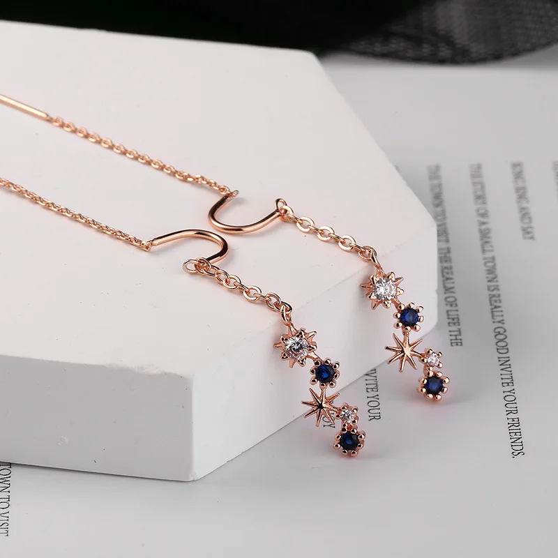 CIAXY Asymmetrical Blue Starry Star Drop Earrings Female Dazzling Micro-inlaid Zircon U-shaped Earring Fashion Jewelry