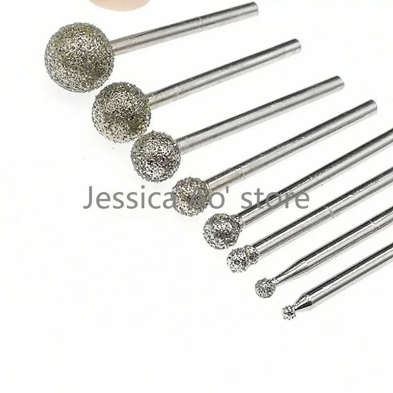 14pcs 3-12mm 46# Coarse Sand Ball Grinding Heads Jade Glass Carving Tool Diamond Mounted Points Electric Mill Grinding Needle