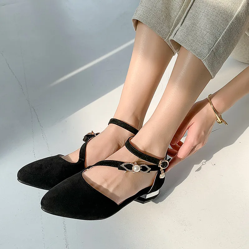 

YQBTDL Women Pumps 2024 New Spring Summer 3CM Low Heels D'Orsay & Two Piece Female Flock Party Lady Elegant Sandals Shoes Woman