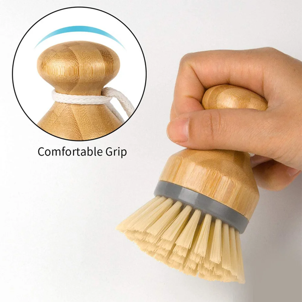 Wooden Bamboo Round Handle Cleaning Brush, Pot, Dish Bowl, Sink Stove Washing Brush, Kitchen Cleaning Tool, Easy Use, Convenient