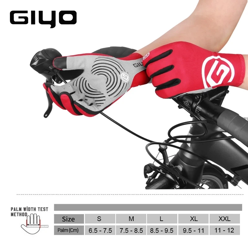 Giyo Cycling Full Finger Gloves Lycra Fabric Mittens Autumn Winter Bicycle Long Gloves Anti-slip for MTB Road Bike Equipment