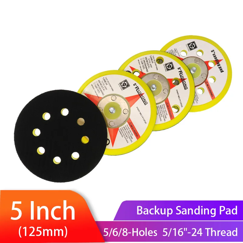 

5 Inch 5/6/8 Holes Backup Sanding Pad125mm Sanding Disc Backing Pad 5/16"-24 Thread Hook and Loop Abrasive Tools