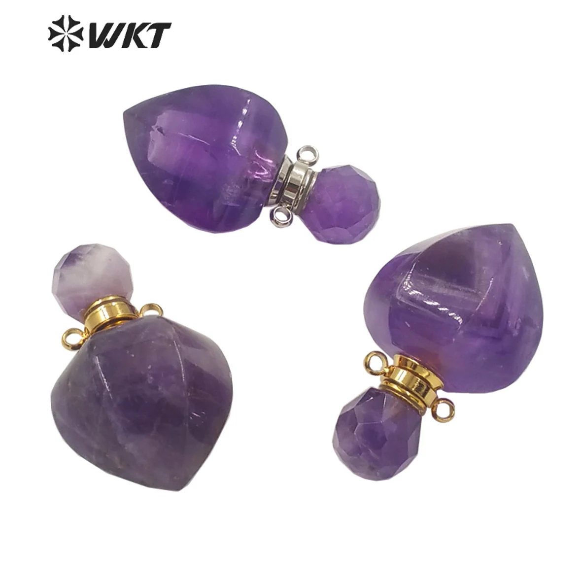 

WT-P1635 Hot-sale Women Stone Pendant A-methyst Purple Perfume Bottle Pendant Heart Shape Pendant Jewelry Necklace Findings