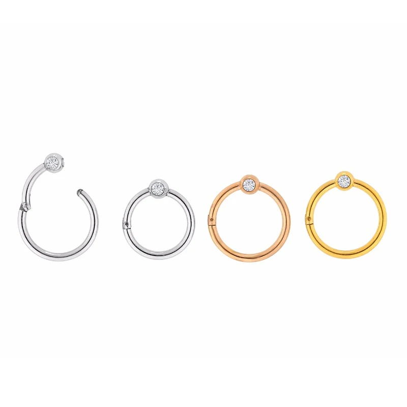 1Pc  16G 1.2x8/10mm Cz Nose Hoop Nostril Ring Tiny Helix Cartilage Four CZ Seamless Ring Hoop Piercing Body Jewellery