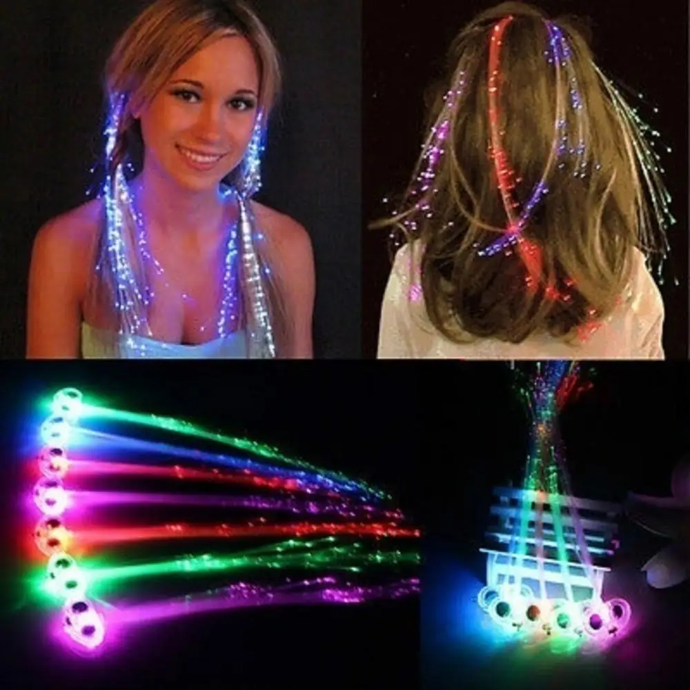 Girls LED Light Up Braid Luminous Fiber Optic Hairpin Decor for Wedding Halloween Party Bar