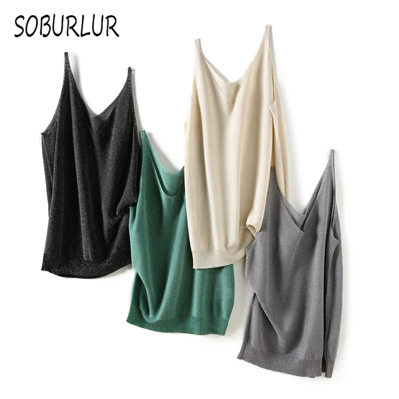 SOBURLUR   Vest  Sling  Top  Inside Crop Tops   Women's T-shirt  Camis  Tank  Tops   Woman Clothes   Loose  2021 Summer  Loose