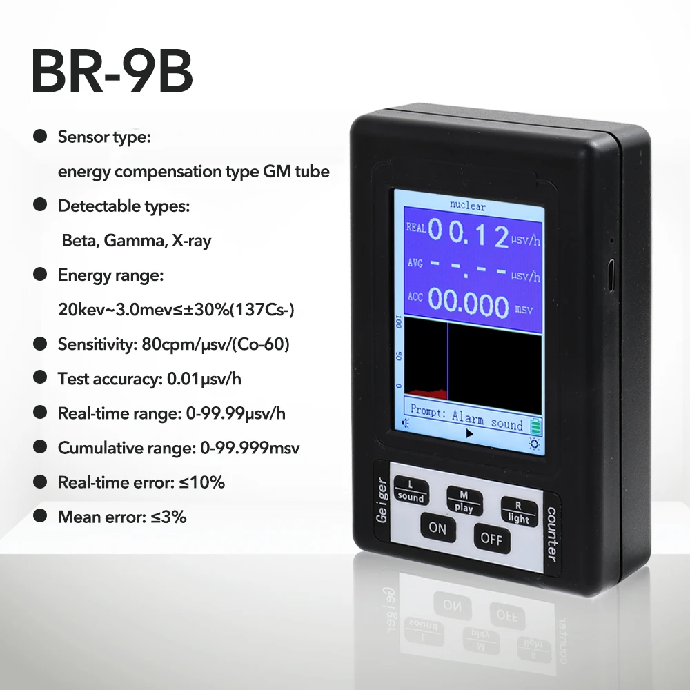 BR-9 Series Electromagnetic Radiation Nuclear Detector EMF Handheld Digital Display Geiger Counter Full-functional Type Tester