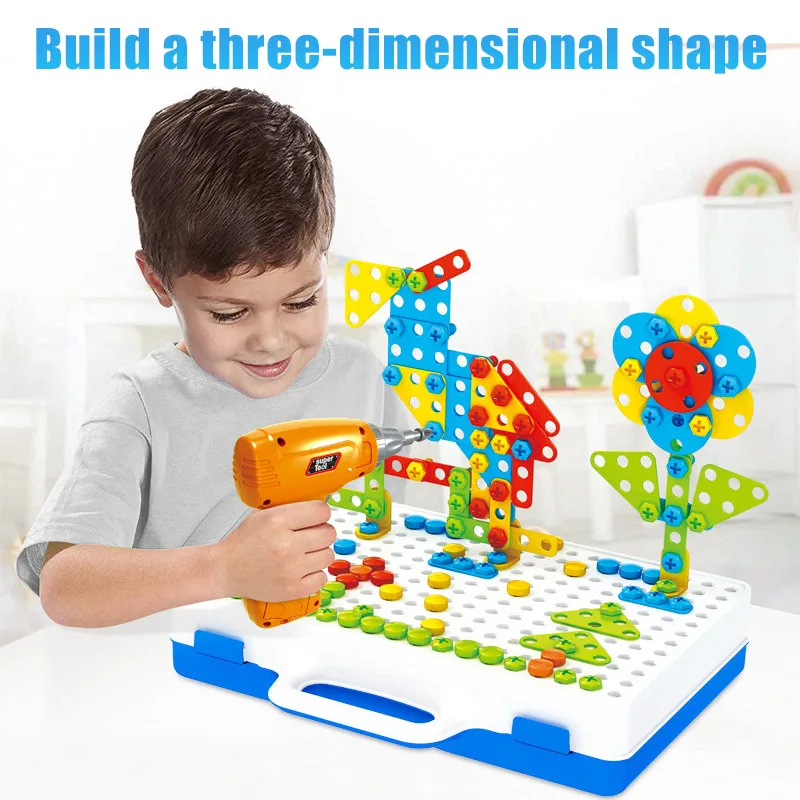 3D drilling Screw Creative Mosaic Puzzle Toys For Children Building Bricks City Technic Electric Drill Set Boys Educational Toys