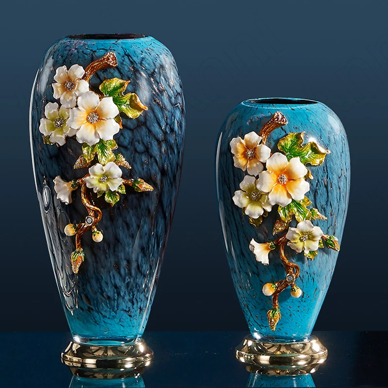 Creativity Enamel Relief Ceramic Vase European Modern Classical Golden Stroke Floral Decorative Flower Vases Ornament Home Decor