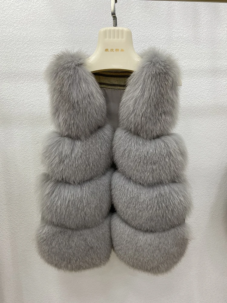 

Free Shipping Wholesale Real Fox Fur Vest Women's Girl's Casual Classic Grey Pink Color Natural Fox Fur Waistcoat