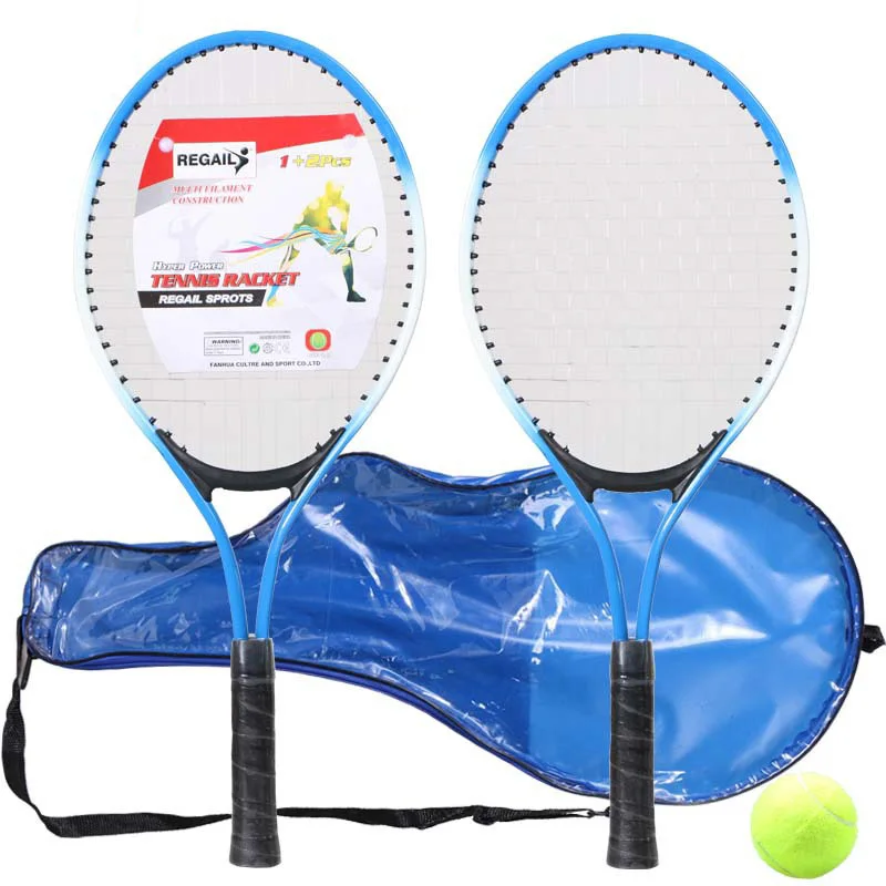Set of 2 Teenager\'s Tennis Racket for Children Youth Beginners Training Nylon Network Cable Whth Free A Stretchless Tennis Ball