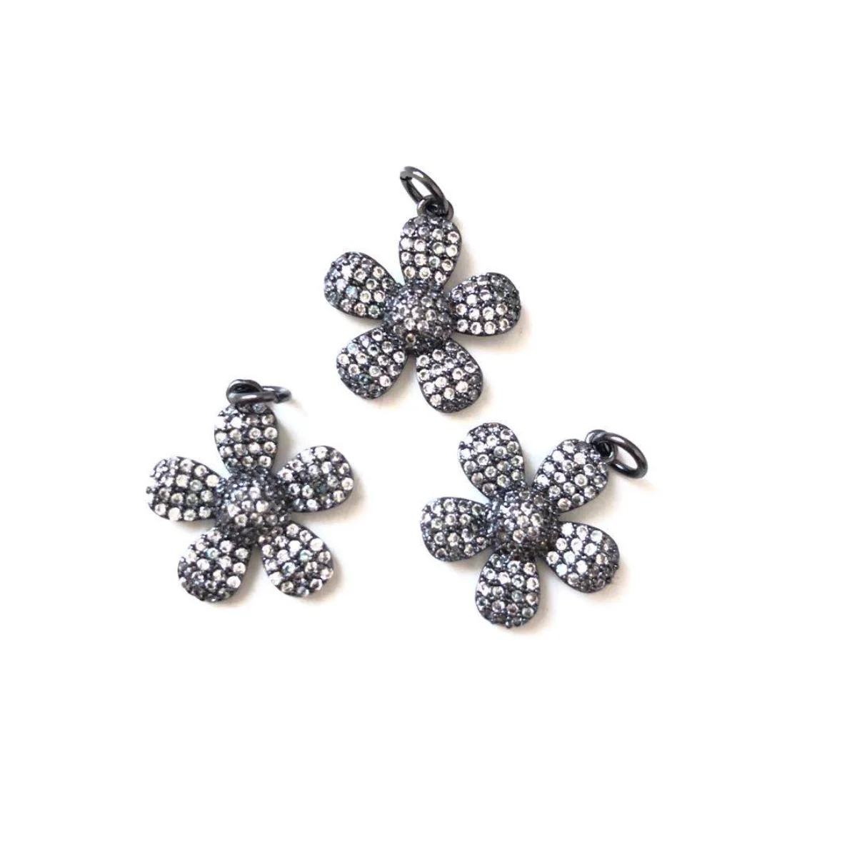 5pcs Zirconia Pave Flower Charm Pendant for Women Bracelet Girl Necklace Earring Making Gold-Plate DIY Jewelry Finding Wholesale