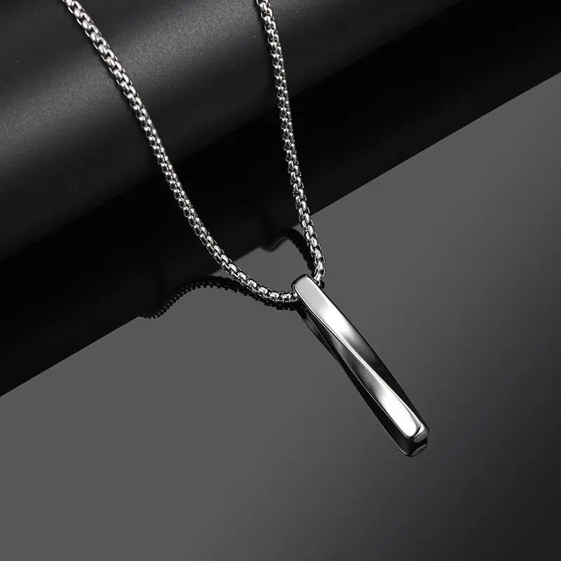 New Fashion Rectangle Bar Custom Necklace Men Waterproof Stainless Steel Chain Pendant Necklaces For Men Women Jewelry Gifts