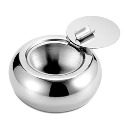 Stainless Steel Tabletop Ashtray with Lid, Windproof Ashtray Flip Top for Tabletop, Patio Indoor Outdoor Home Decoration, Silver