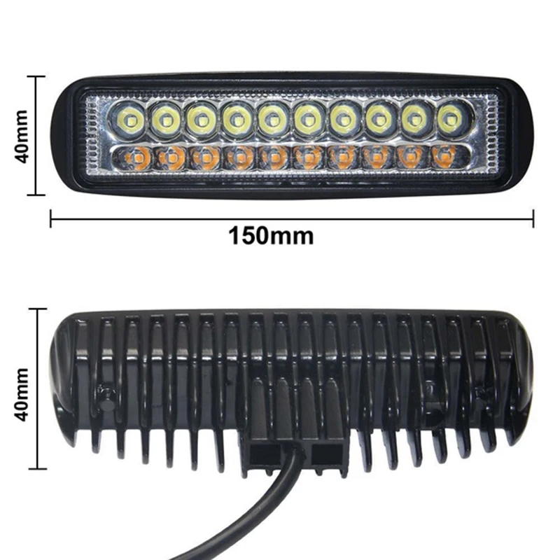 1PC 2V 24V headlights Beam Work Light for Cars Double Color 6 18W Slim LED Light Bar White Amber 1