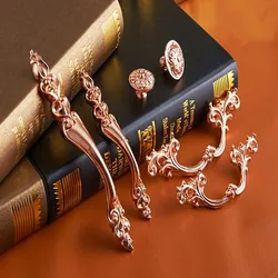 6 Styles Chic Rose Gold Drawer Pulls Handle Knobs Flower Dresser Handle Knob Rustic Kitchen Handles Furniture Hardware