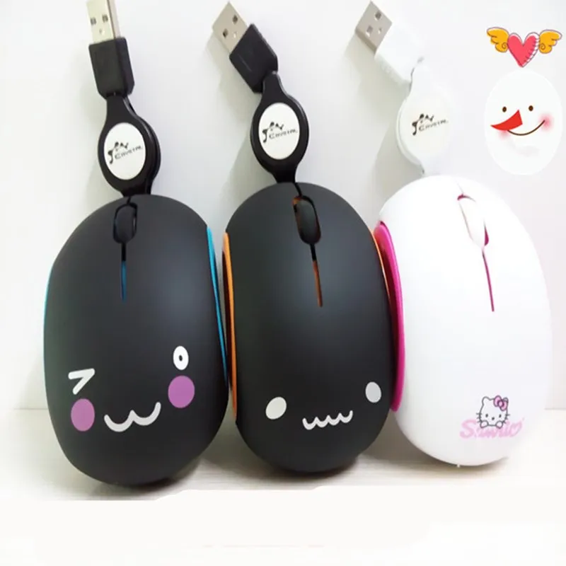 Computer Mouse for Laptop Small Cute Cartoon Girl Mouse USB Optical Mini Wired Mouse With Retractable Digital Cable 1PCS