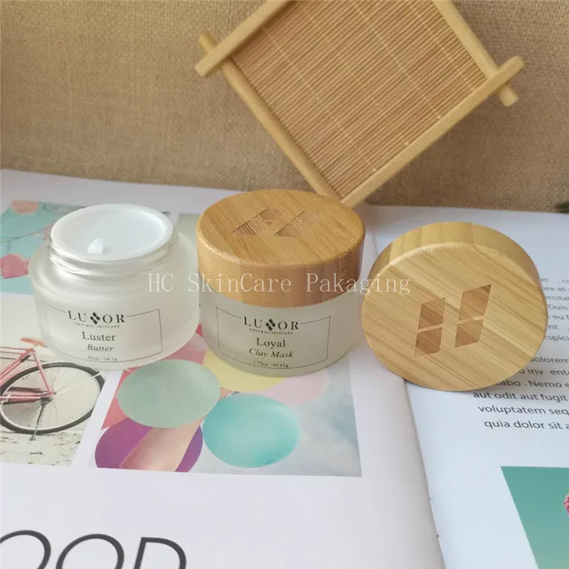 

50ml Frosted Glass Jar With Bamboo Wood Cap China Bamboo Jars For Cream High Quality Bamboo Cosmetic Jar Clay Mask Container