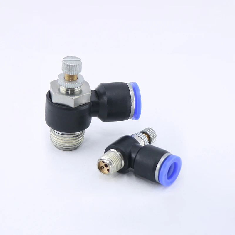 Blue Pneumatic Connector SL 4/6/8/10/12Mm Pneumatic คันเร่งควบคุมความเร็ววาล์วด้ายภายนอกกระบอกคันเร่ง