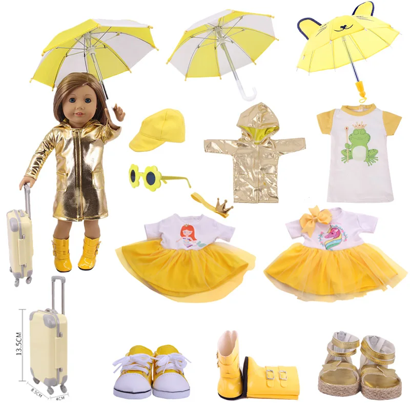 Doll Clothes Yellow Raincoat，Unicorn，Shoes For 18 Inch American&43Cm Baby New Born Doll Our Generation ，Girl's RussiaToy