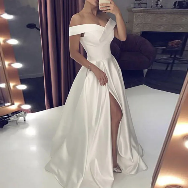 Vestido De novia personalizado, Vestido De novia bohemio, Vestido De novia largo De satén, Vestido De noche sencillo, Vestido De novia para ser