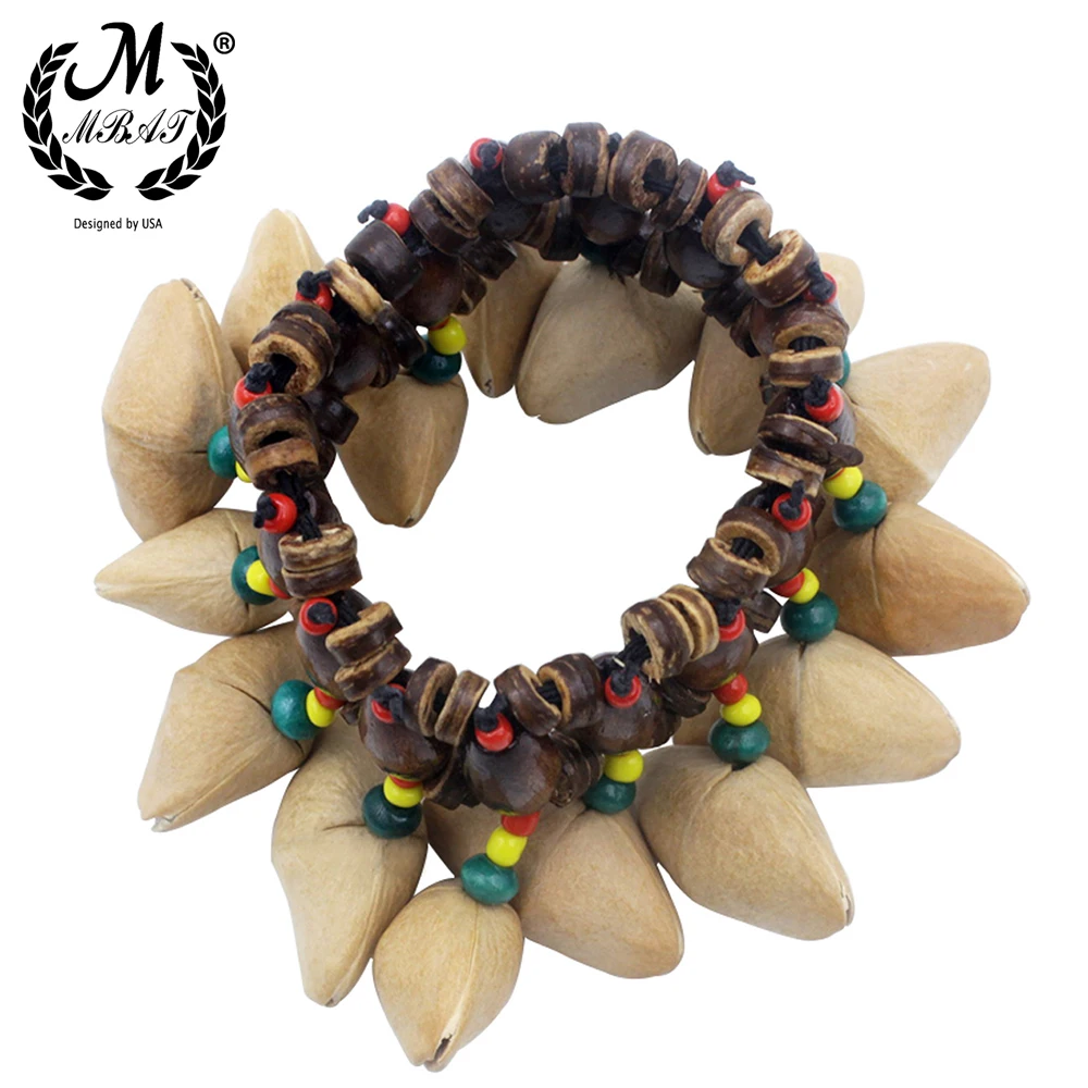 M MBAT Handmade Nuts Shell Bracelet Handbell for Djembe African Drum Conga Percussion Accessories Gift Musical Instrument