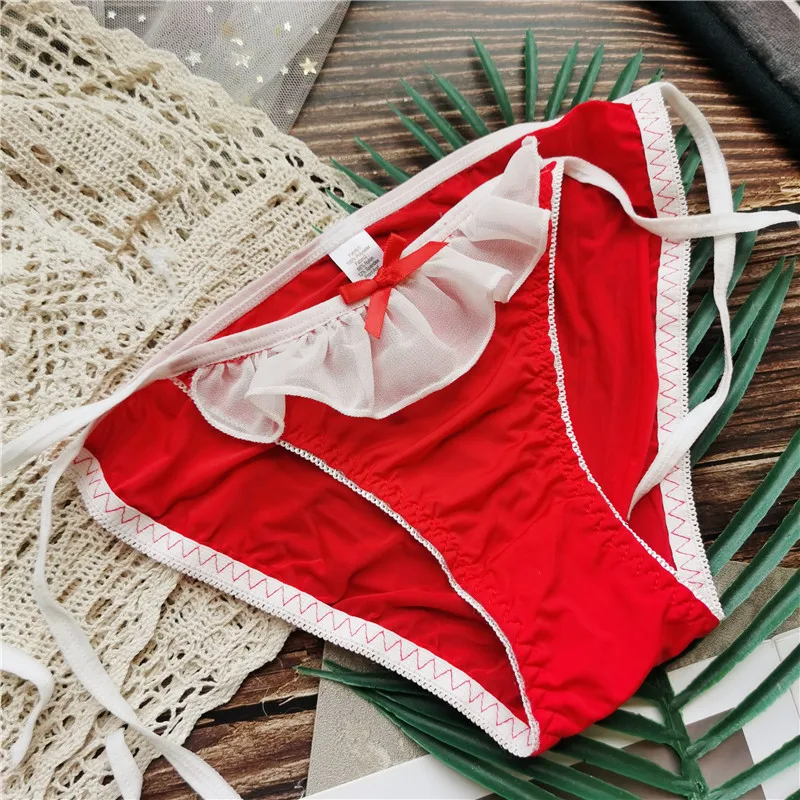 New Japanese Style Ice Silk Panties Sexy Lace Panties Fashion Bow Comfort Briefs Low Waist Seamless Underpants Female Lingerie