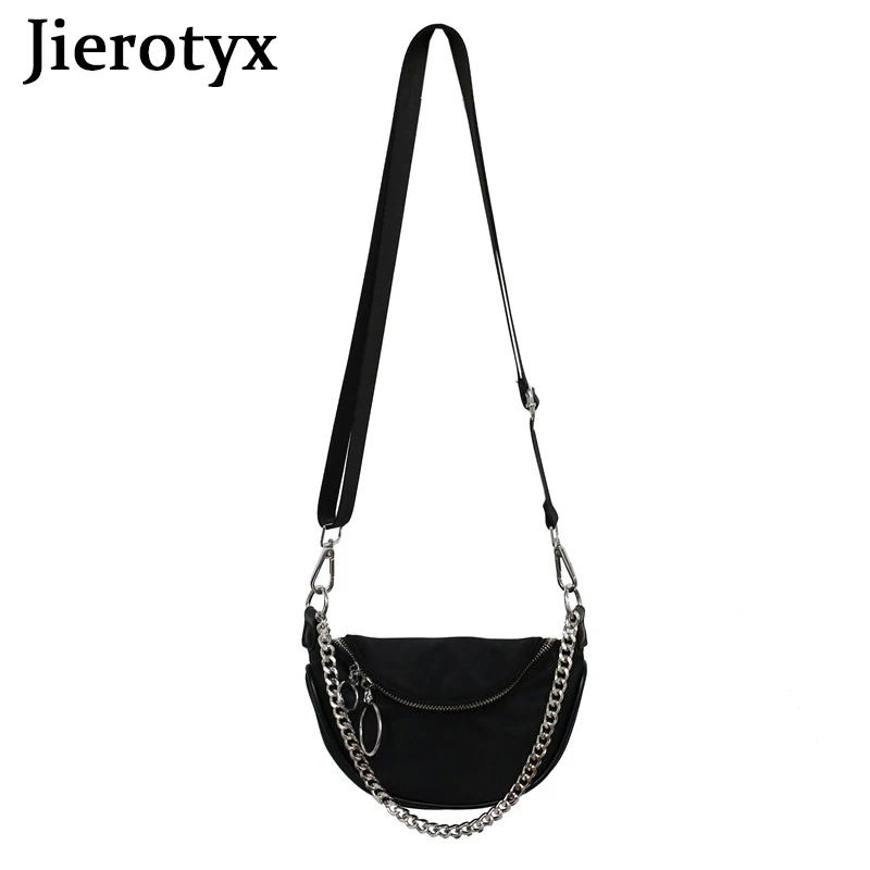 JIEROTYX 2021 Fashion Men And Women Shoulder Bags Zipper Designs With Chains Casual Unisex Handbags Gothic Style Drop Shipping