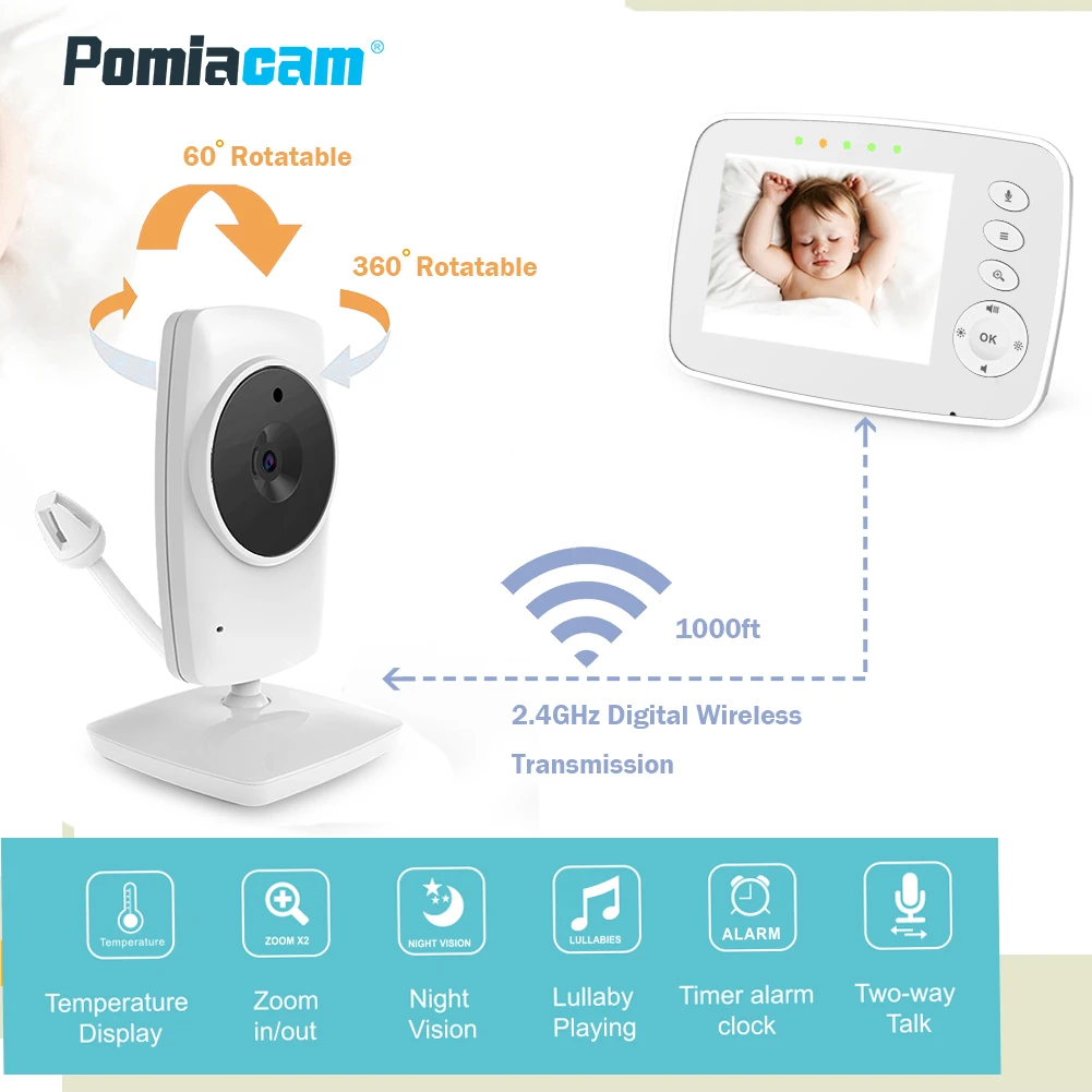 

SM32 Baby Monitor Wireless Video Color with 3.2Inches LCD 2 Way Audio Talk Night Vision Surveillance Security Camera Babysitter