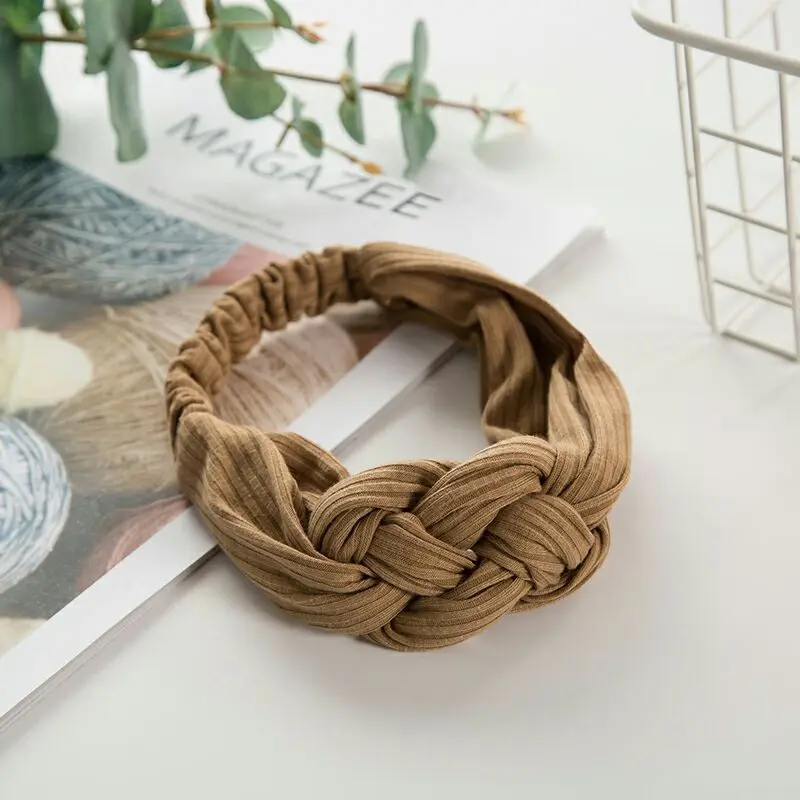 Knitted Chinese Knot Cross Headband Twisted Solid Color Wide-brimmed Headband Make-up Wash Headband Hair Accessories