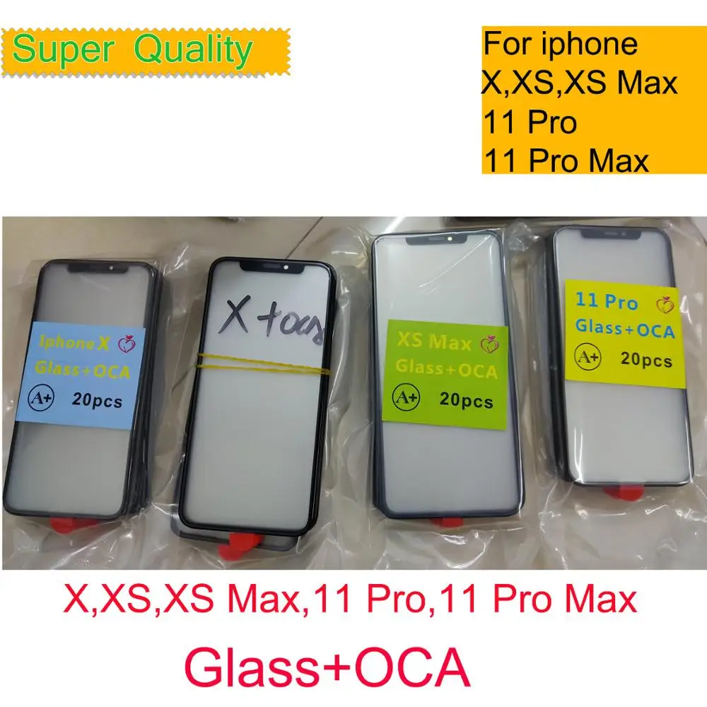 

10Pcs/Lot For iphone 15 Pro X XS Max Touch Screen Panel Front Outer Glass With OCA For iphone 14 Plus 12 Pro Max Touch Panel OCA