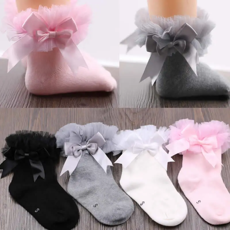 Girls Lace Spring Autumn Children's Socks Kids Girl Baby Knee High Socks Princess Party Wear Cotton Lace Bow Unisex Novelty Sock