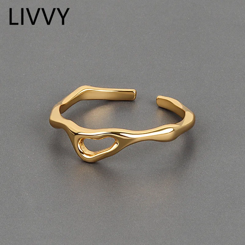 LIVVY anello vuoto geometrico irregolare anello stretto aperto Color argento per donna moda retrò Design unico gioielli regolabili